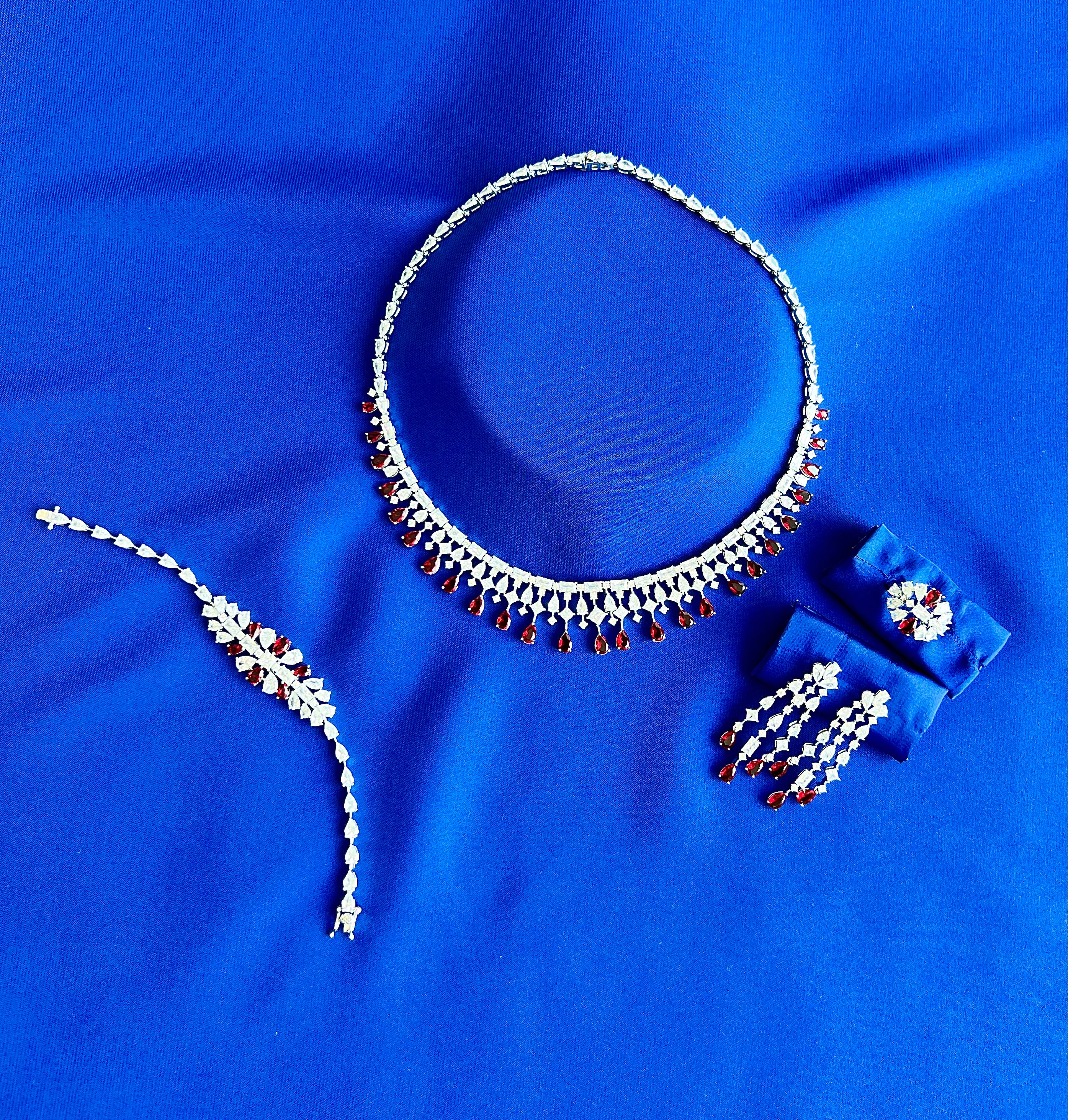 Luxury Bee® Vex Necklace Set for Women Party Wear Jewelry Set-Red Zircon