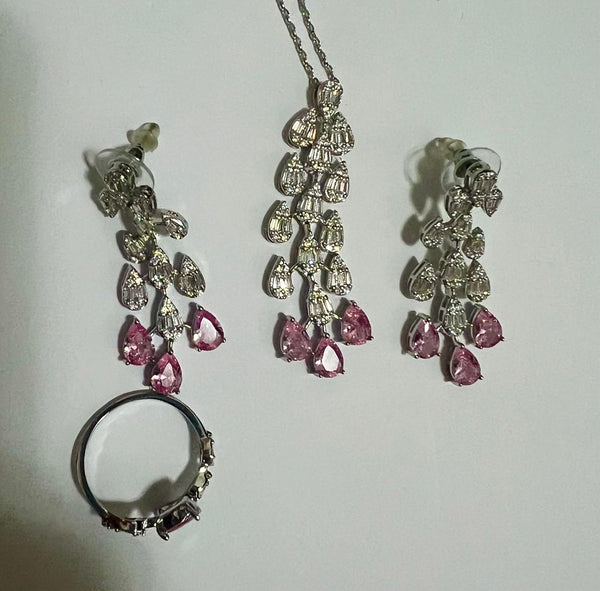 Luxury Bee Pink Grace  Necklace Set for Women | Daily,Office,Party Wear Jewelry Set | Pink Zircon