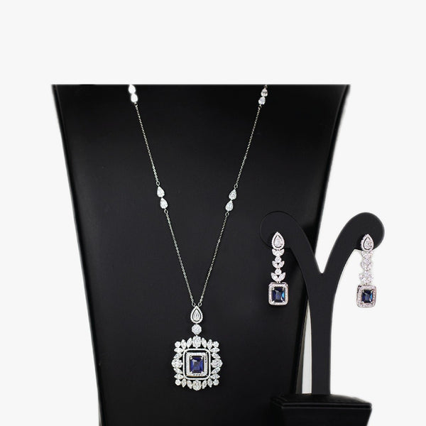 Luxury Bee Aimer Long Necklace Set for Women- Daily-Office-Party Wear Jewelry Set-Blue Zircon - Luxury Bee