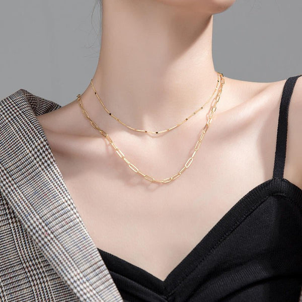 Minimalist Necklace from Luxury Bee Citic Double Layer Chain Silver Sterling 925 Golden Color 