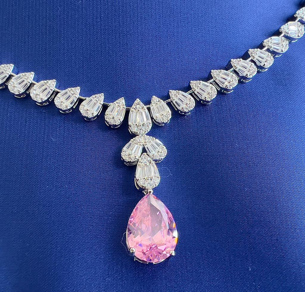 Luxury Bee Delicate Necklace Set for Women- Daily-Office-Party Wear Jewelry Set-Pink Zircon - Luxury Bee