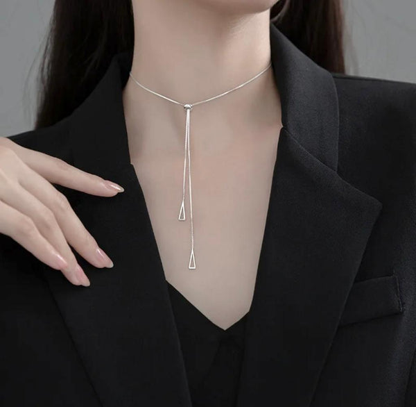 Minimalist Necklace from Luxury Bee® | Double Triangle Tassel Silver Sterling 925 Minimalist Necklace.