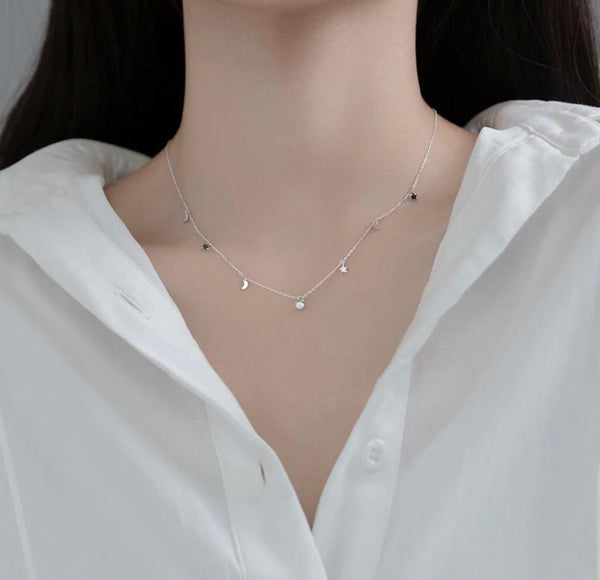 Minimalist Necklace by Luxury Bee® | Moon Star Pendant Collares Silver Sterling 925 Minimalist Necklace