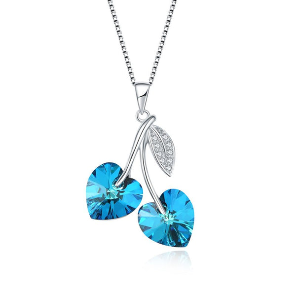 Luxury Bee Necklace Austi - Swarovski Crystal Dual Heart Necklace Silver Sterling 925-Blue Color-Valentine Gift for Her - Luxury Bee