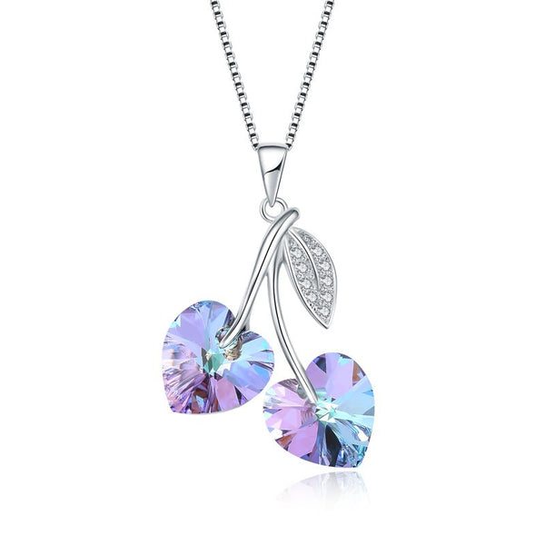Luxury Bee Necklace Austi - Swarovski Crystal Dual Heart Necklace Silver Sterling 925 -MultiColor-Valentine Gift for Her - Luxury Bee