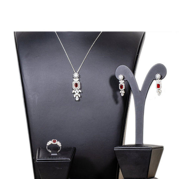 Luxury Bee Pin Necklace Set for Women- Daily-Office-Party Wear Jewelry Set-Red Zircon - Luxury Bee