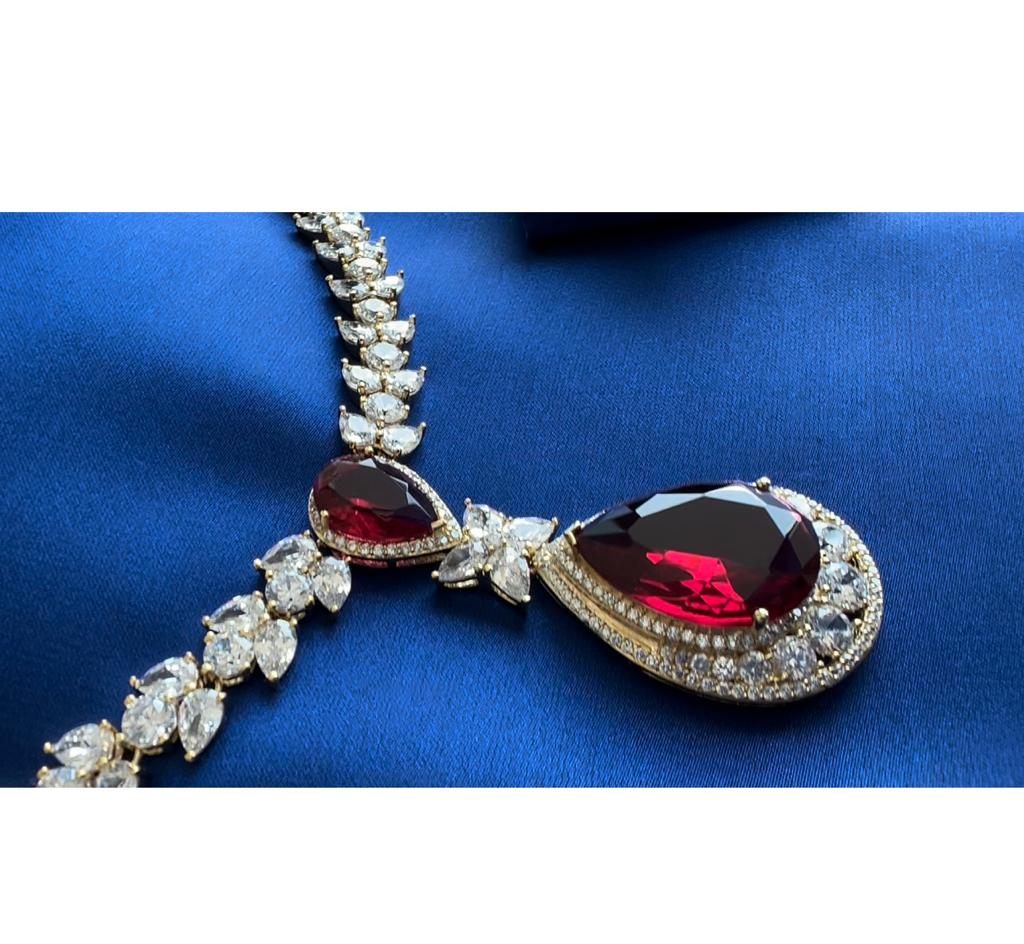 Luxury Bee Royalee Necklace Set for Women- Daily-Office-Party Wear Jewelry Set-Red Zircon - Luxury Bee