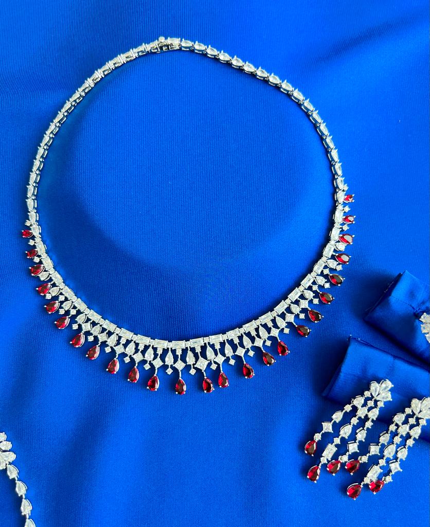Luxury Bee Vex Necklace Set for Women Party Wear Jewelry Set-Red Zircon - Luxury Bee